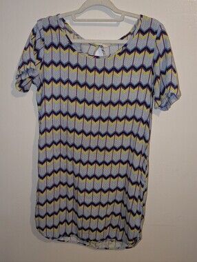 Roxy Chevron Midi Dress in Light Blue, Yellow & Purple Size M